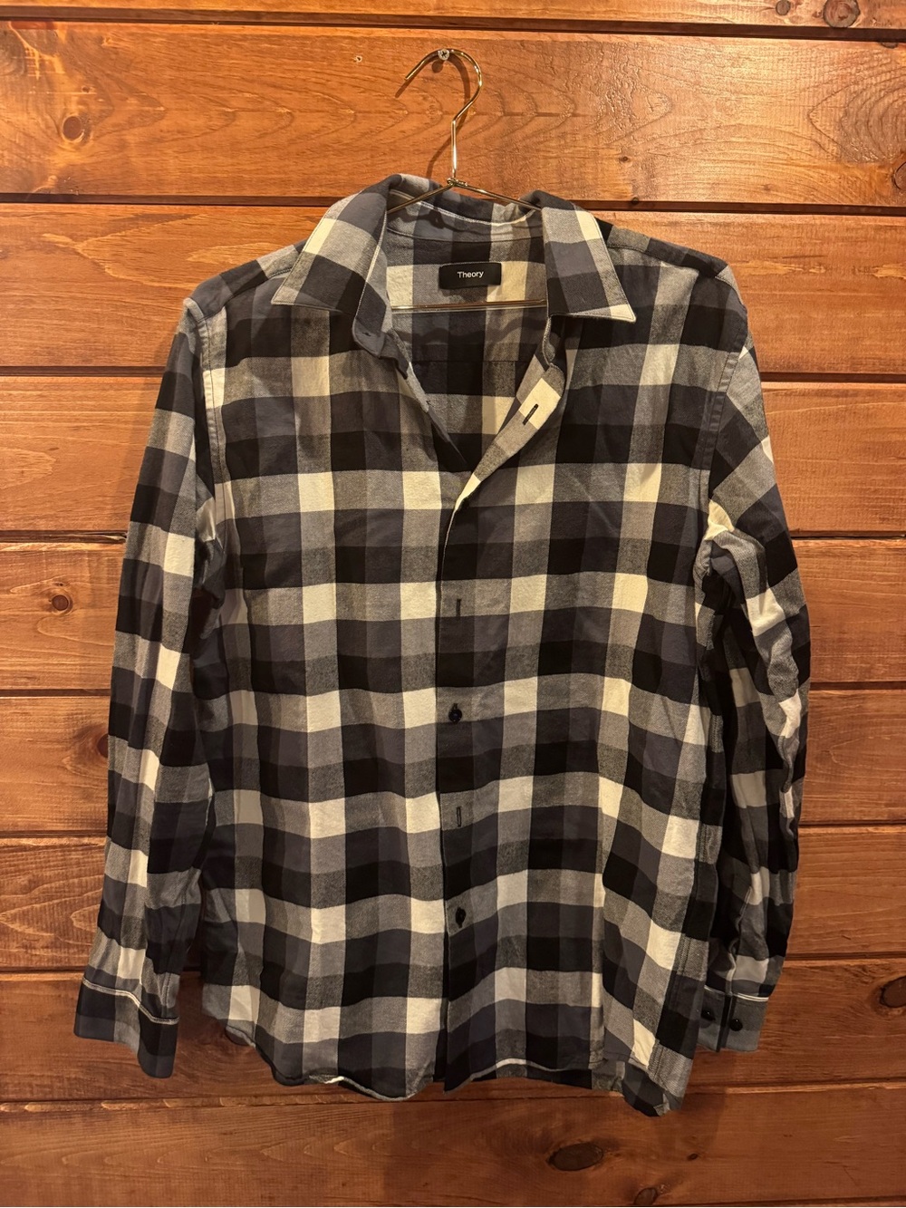 Theory Men's Black and White Plaid Button-Down Shirt
